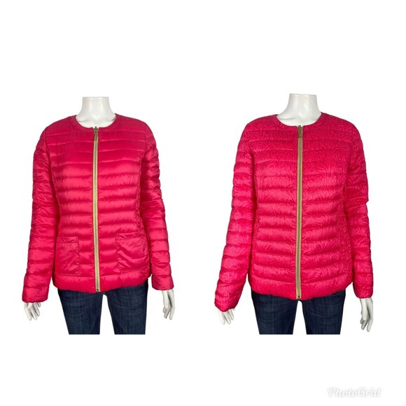 Lilly Pulitzer Lilah Reversible Puffer Coat Small Pink Down Filled Jacket - Picture 1 of 15